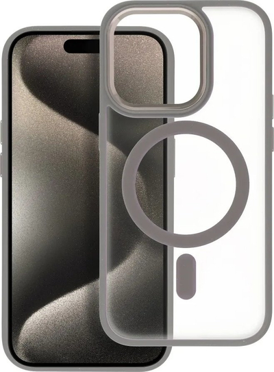 Kapak telefoni Smarty Matte Mag për iPhone 15 Pro, shkon me MagSafe, gjysëm i tejdukshëm, gri