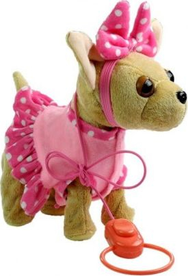 Lodër qen pelushi Plush Dog, interaktiv me litar, set me gjerra, rozë