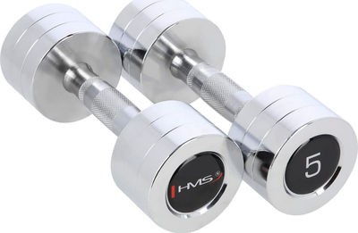 Hantelë kromi HMS CHD05, set 2x5kg, çelik inox, argjendtë