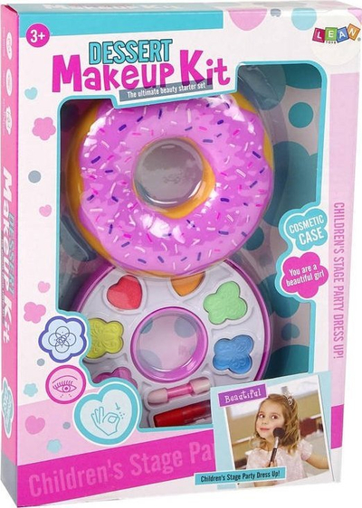 Set grimi lodër për kalamoj Leantoys Dessert Makeup Kit, paletë hije sysh, formë donut, rozë