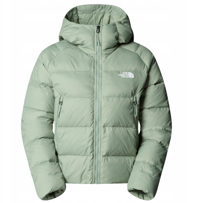 Xhaketë The North Face Hyalite Down Hooded, me kapuç, me pupla, jeshile Slate Moss