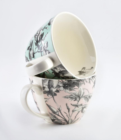 Filxhan porcelani Affek Design Romain, 450ml, me dorezë, rozë me motive florale