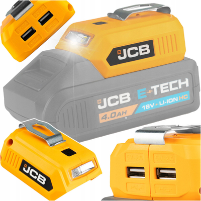 Adapter baterie JCB me dalje USB 5V 2A, me elektrik dore LED, i verdhë