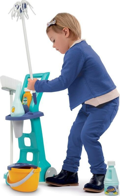 Сет за игра за чистење Ecoiffier Cleaning Cart, со количка и рачна правосмукалка, повеќеобоен