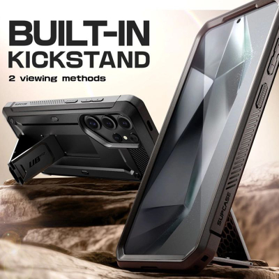 Këllëf telefoni SUPCASE Unicorn Beetle Pro, për Samsung Galaxy S25 Ultra, me mbrojtës ekrani, me kickstand, i zi