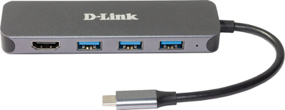 HUB USB C D Link DUB 2333, 5 me 1, HDMI 4K, gri