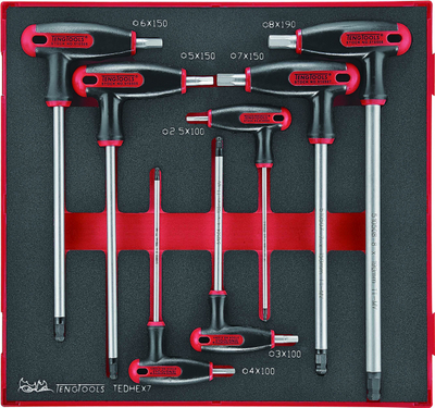 Set çelësa imbus Teng Tools TEDHEX7, 7 copë, 2.5-8 mm, të kuqe e zezë