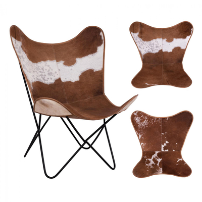 Karrige metal-dërrasë lopë e bardhë–kafe 76×74×92 cm (HM8292.02), bardhë/ kaftë
