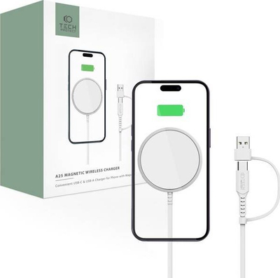 Karikues wireless magnetik Tech-Protect A25, MagSafe, 15W, i bardhë