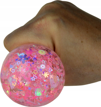Top antistres Hipo Glitter Flower, 6cm, squishy, rozë me xixa