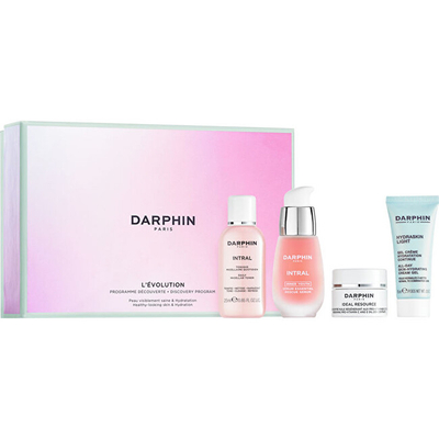 Set për fytyrë Darphin L'Evolution, toner micellar për fytyrë 25 ml + serum qetësues 15 ml + krem-xhel hidratues 15 ml + serum rinovues në kapsula