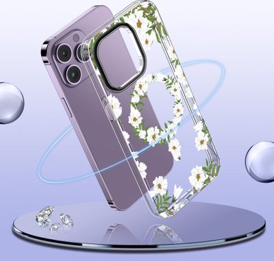 Kuti mbrojtëse Tech-Protect Magmood MagSafe për iPhone 15 Pro, dizajn White Daisy, e bardhë