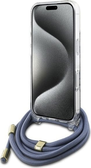 Kapak telefoni Guess GUHCP16LHC4SEB për iPhone 16 Pro 6.3", hardcase, me litar crossbody, blu