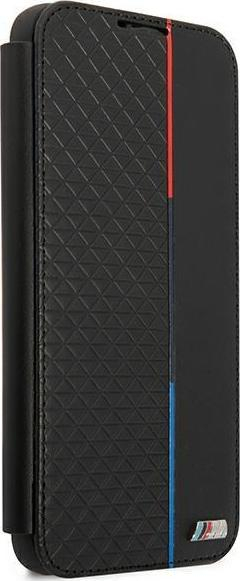Këllëf libri BMW Triangles Tricolor për Samsung Galaxy S22 Plus, mbrojtje 360°, me vend për karta, i zi