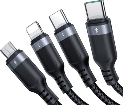 USB кабел Џојрум 4 во 1 JR FC1A1, 1.2m, USB A во Лајтнинг 2x USB C Микро USB, сива