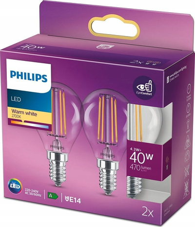 Llampë LED Philips Classic LEDLuster, 4.3W 470lm, E14, dritë e ngrohtë