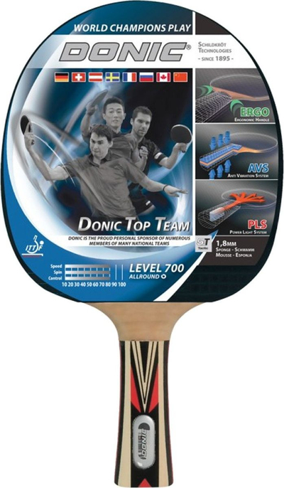 Raketë pingpongu Donic Top Team Level 700, sfungjer 1.8mm, dru i mirë, me ngjyra