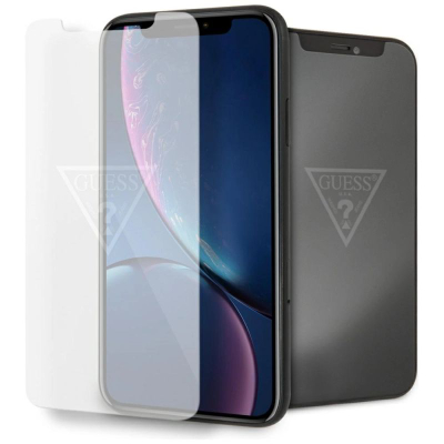 Stakllë mbrojtëse Guess GUTGMI61TR, xham i fortë 9H, për iPhone Xr, transparente