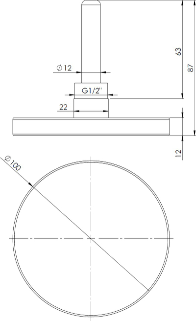 Termometër bimetal Afriso BiTh100, 100mm, 0-160°C, 1/2", i galvanizum