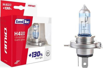 Set i llambave elektrike AMiO H4 LumiTec + 130% Duo box, 12V 60 / 55W 