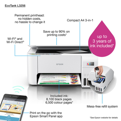 Printer multifunksional Epson L3256, Inkjet, i bardhë