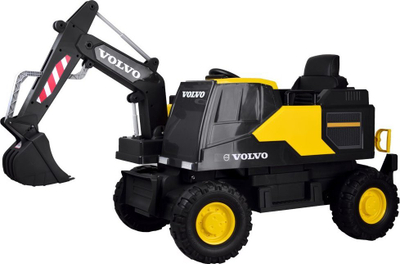 Eskavator me bateri Volvo PA0283, makinë lodër ku hip kalamaja, me telekomandë, i verdhë me të zi