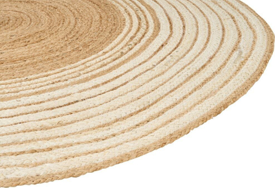 Tapet dekorativ jute, 140 cm, rrumbullakët, bezhë e bardhë