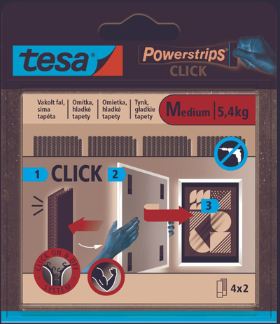 Shirita ngjitës Tesa Powerstrips CLICK 4x2 M, për montim të përkohshëm, të bardhë