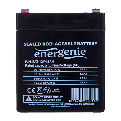 Bateri rikarikueshme Gembird BAT-12V4.5AH, 12V, 4.5Ah, e zezë