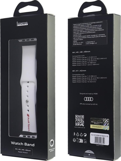 Ремче за рака Audi Sport за Apple Watch, силикон, 44 45 46 49mm, бело