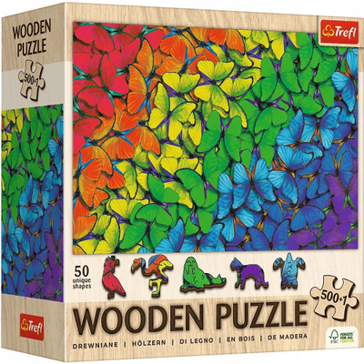 Puzzle druri Trefl Wooden Rainbow Butterflies, 500+1 copë, shumëngjyrësh
