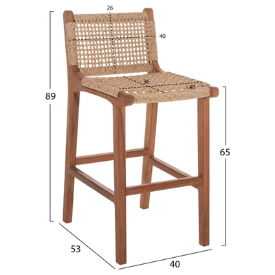 Stol bari prapa me dru teak & litar 40×53×89 cm (HM9381.01)
