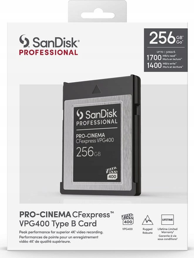 Kartë memorie SanDisk Professional PRO-CINEMA CFexpress Type B, 256GB, VPG400, e zezë