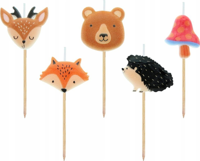 Qirinj për tortë Godan Forest Animals, set me 5 copa, me shkopinj druri, shumëngjyrësh
