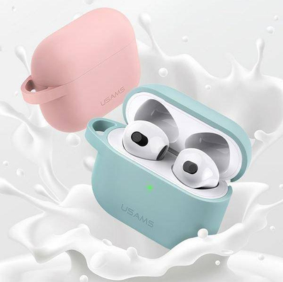Силиконско футроло за слушалки USAMS US-BH741, за Apple AirPods 3, со карабинер, розово