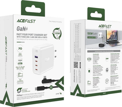 Karikues muri Acefast A37, 100W PD GaN, 4x USB, i bardhë