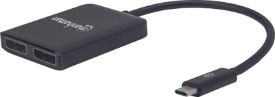 Adapter Manhattan USB C në Dual DisplayPort, MST, 4K, i zi