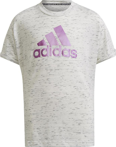 Bluzë sportive për kalamaj Adidas Future Icons, logo e madhe, material jersey, gri melange