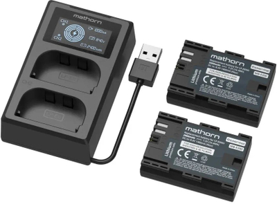 Set karikimi Mathorn Power Kit MBS-E200, 2 bateri MB-E200 dhe karikues LCD, për Canon LP-E6NH