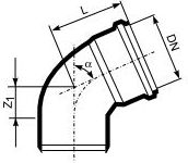 Bërryl plastike Magnaplast HTB DN160, 45°, gri