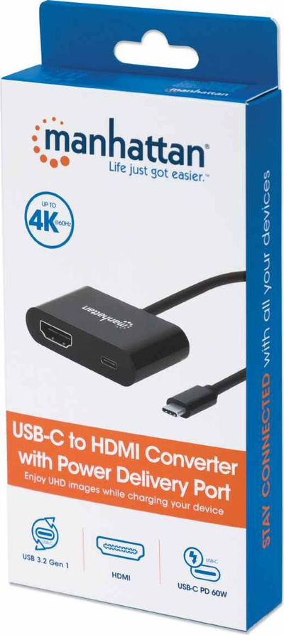 Adaptor USB‑C Manhattan, HDMI 4K 60Hz, Power Delivery 60W, i zi