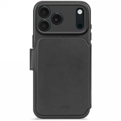 Këllëf‑portofol lëkure Decoded për Apple iPhone 17 Pro Max, me kapak që çahet, MagSafe, i zi