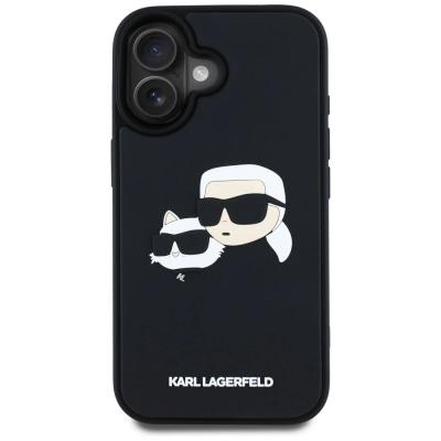 Kapak telefoni Karl Lagerfeld HC 3D Rubber Double Heads, për iPhone 16 6.1", TPU, i zi