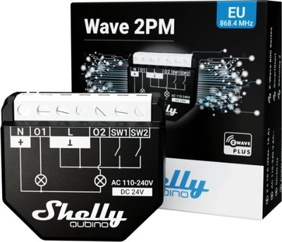 Rele inteligjente Shelly Wave 2PM, 16A, 2 kanale, montim i fshehtë
