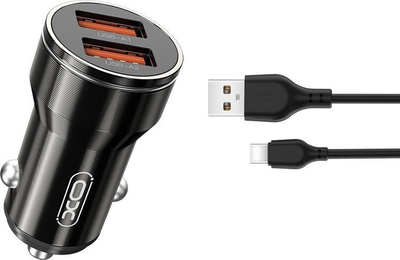 Karikues makine XO Fast Car Charger, 2x USB, QC 3.0, me kabllo USB‑C, i zi