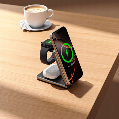 Karikues wireless 3‑në‑1 Tech‑Protect A42, 15W, MagSafe, ngjyrë flori