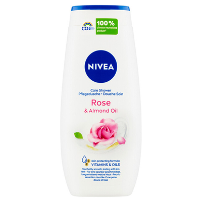 Set për femra Nivea Soft Rose, xhel dushi Care & Roses 2x 250 ml + sprej antiperspirant Invisible For Black & White Clear 150 ml