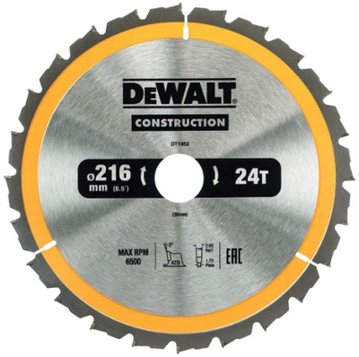 Teh rrethor Dewalt DT1952-QZ, 216 mm, 24 dhëmbë, ngjyrë argjend