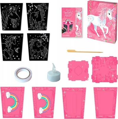 Set kreativ Candiy Totally Twilight, llambë nate unikorn, 4 kartona gërvishtjeje, shumëngjyrësh