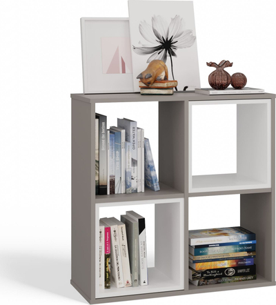 Raft librash Malax 2x2, 4 ndarje, dru i laminuar, gri CLAY